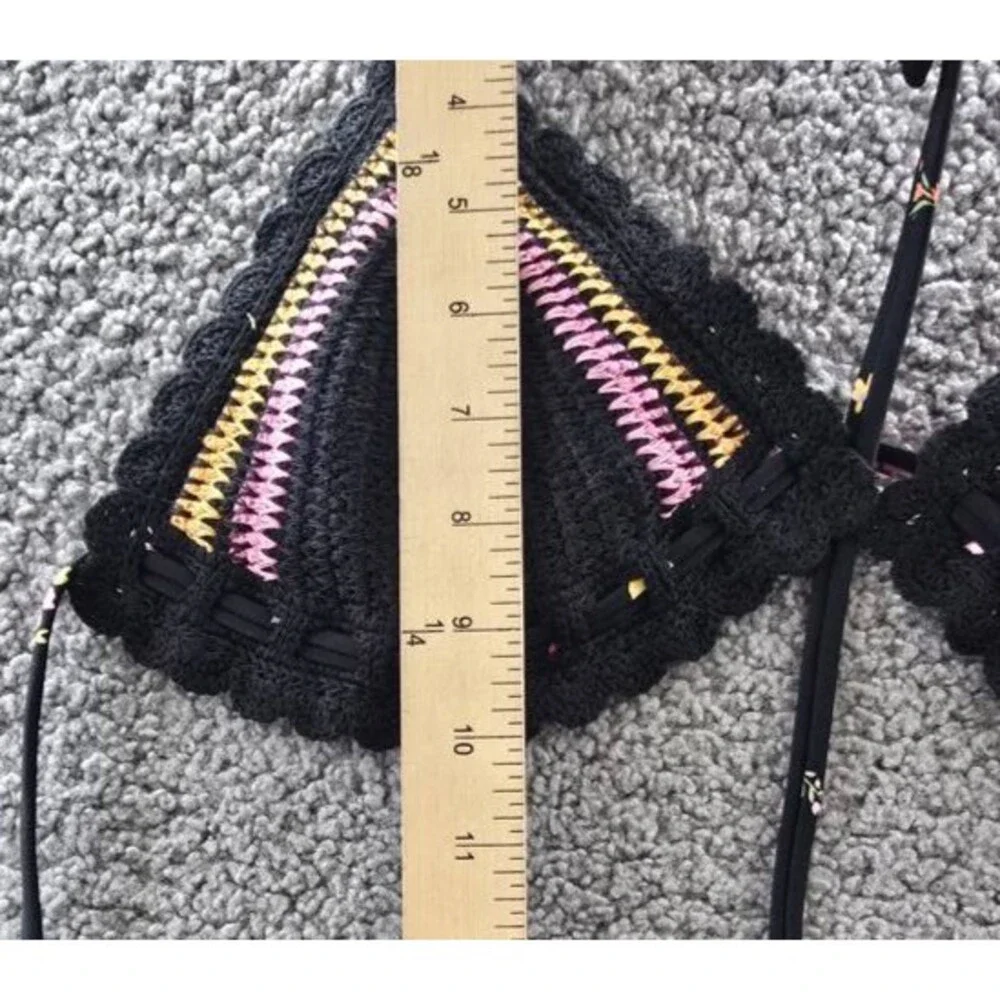 Salt + Cove Crochet Halter Triangle Bikini Juniors' L Black Back Tie Closure